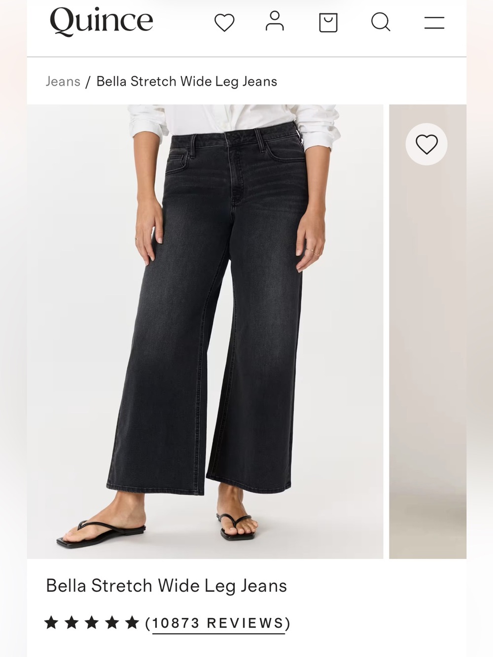 Quince Bella Stretch Wide Leg Jeans | Size 30 | Faded Black